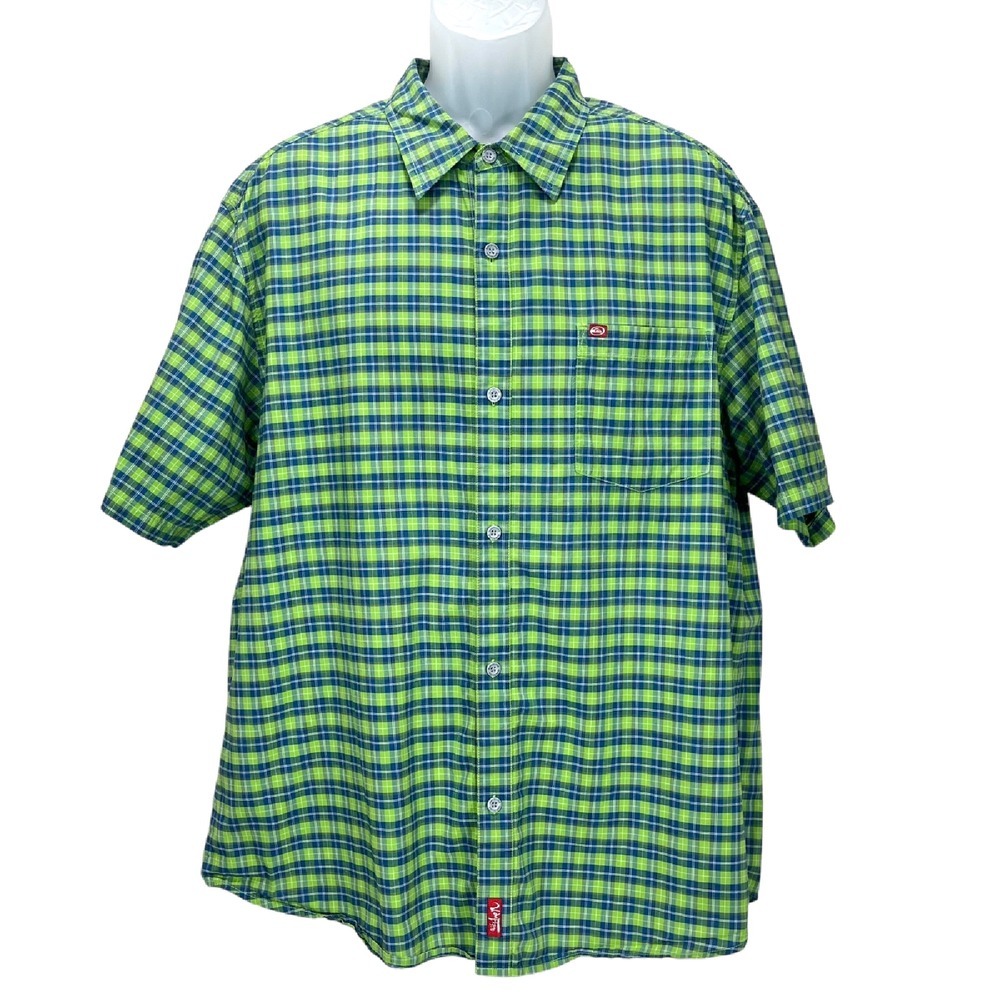 Quicksilver Men's XXL Green & Blue Plaid Button-Up Shirt Surf Inspired‎ Classic